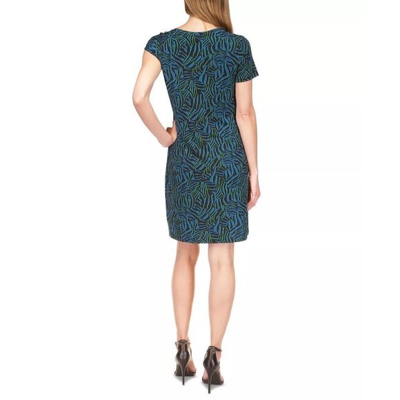 New! MICHAEL KORS Women's Zebra Print Ring Sleeve Asymmetrical Sheath Dress XXS - Picture 2 of 4